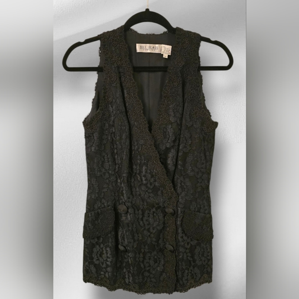 Bill Blass Evening - Vintage Dbl Breasted Lace Tuxedo Vest - Size 6 EUC